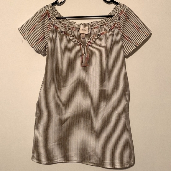 Knox Rose Womens Linen Off the Shoulder Stripped Mini Dress Size XS - Picture 2 of 7